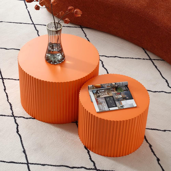 Modern Round Coffee Tables Set of 2, Orange