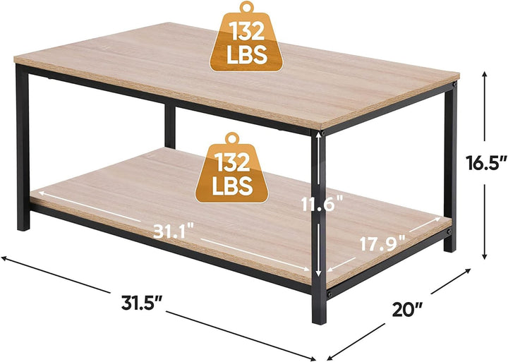 Super Deal 2-Tier Industrial Coffee Table with Storage Shelf, Light Brown