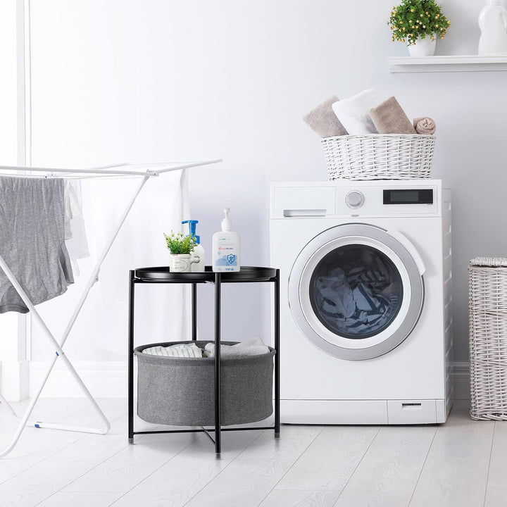 Round Side Table with Fabric Storage Basket