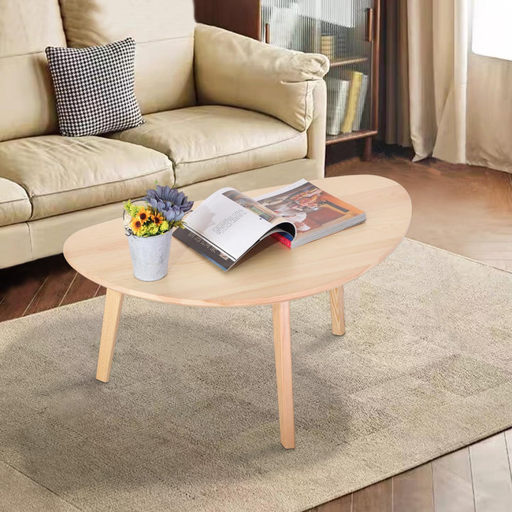 Rustic Oval Coffee Table, Natural Finish, Mid-Century Modern Accent