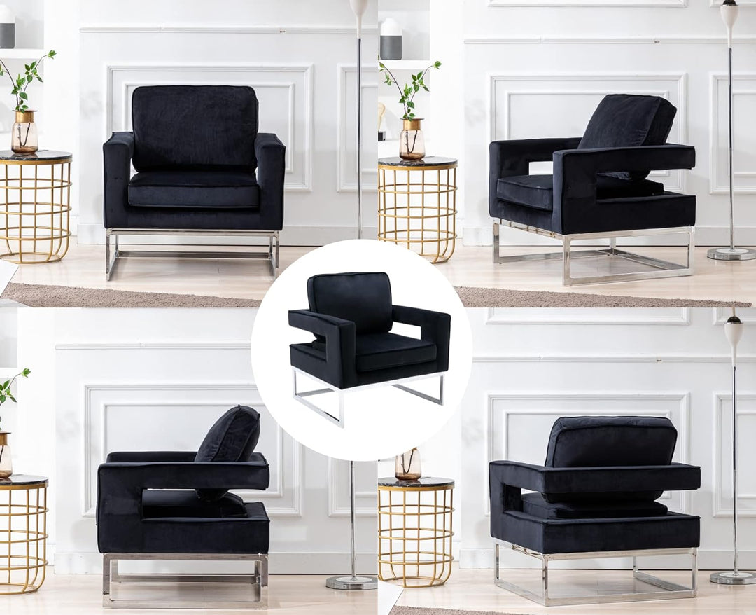 Velvet Accent Chair Modern Barrel Armchair Black