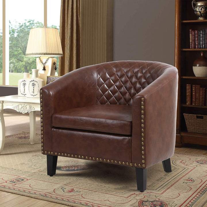 Armchair Barrel Club Chair,Modern PU Leather Accent