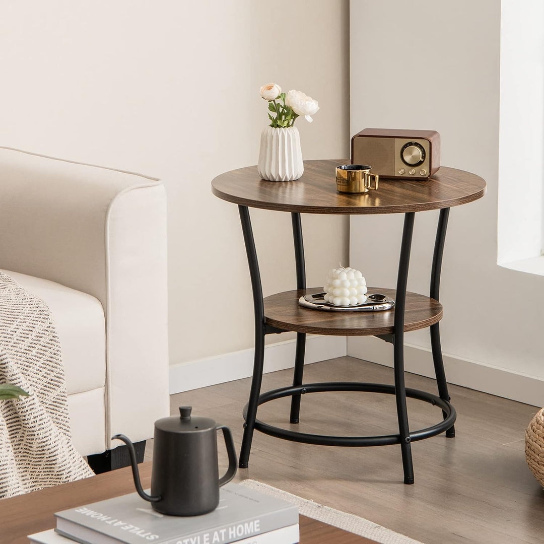 Round End Table, Industrial Side Table, Metal Frame