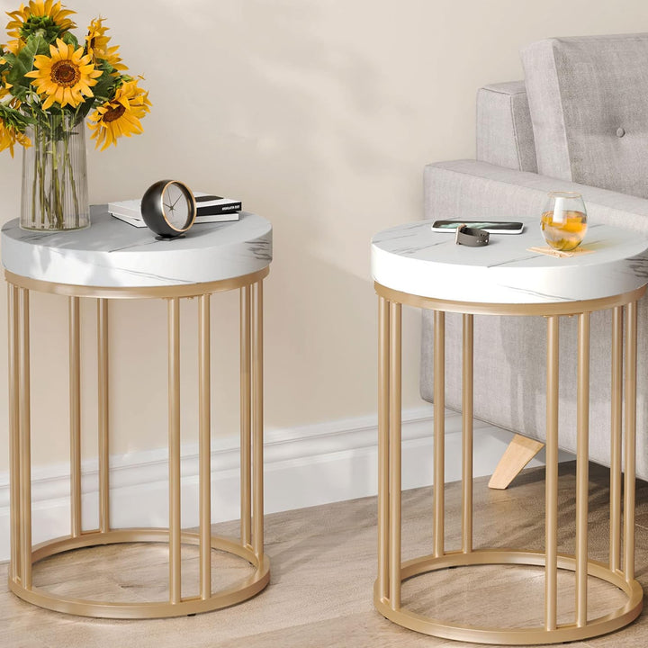 Round End Table Set of 2, Modern Side Nightstand