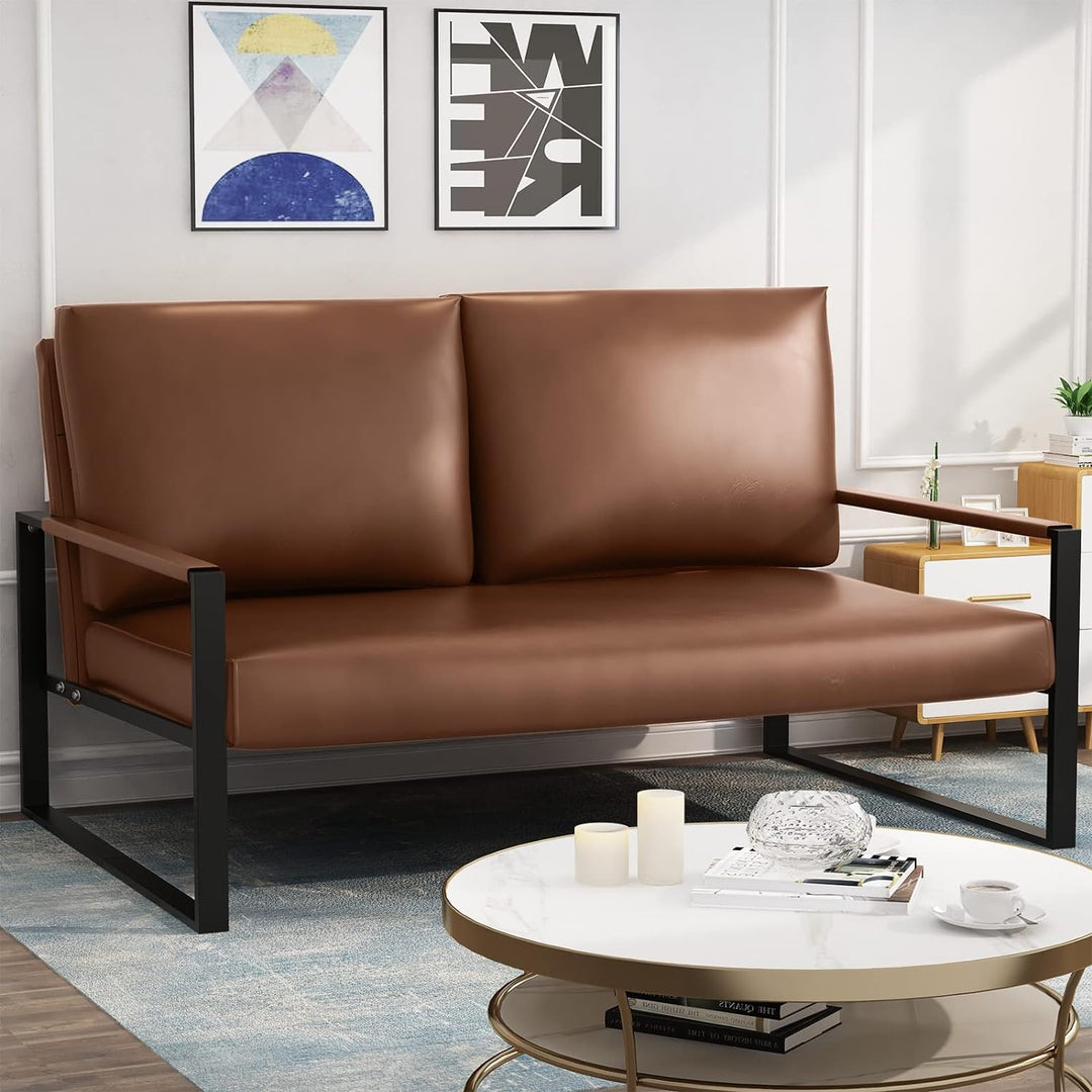 Brown Mid-Century Modern Loveseat Sofa Accent Chair