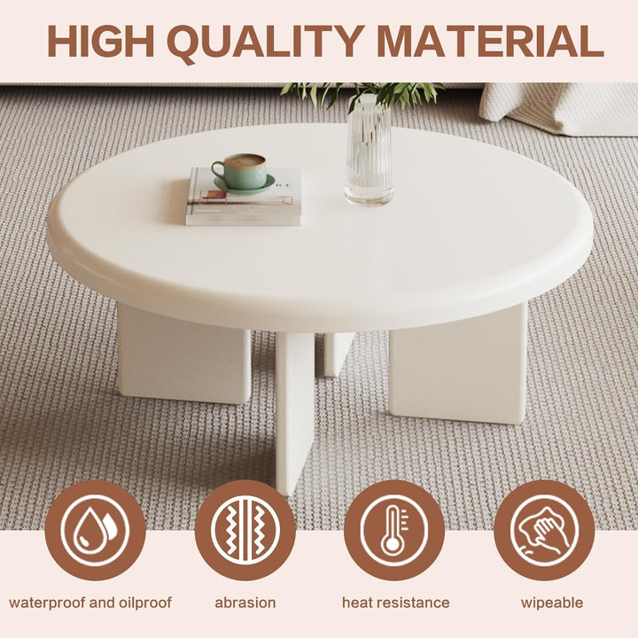 Round Coffee Table, Modern Cream White Center Table