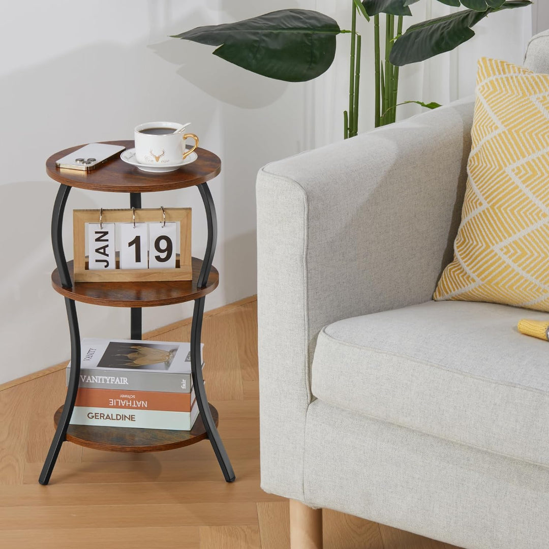 Vintage Round Side Table, 3-Tier Slim Waist End Table