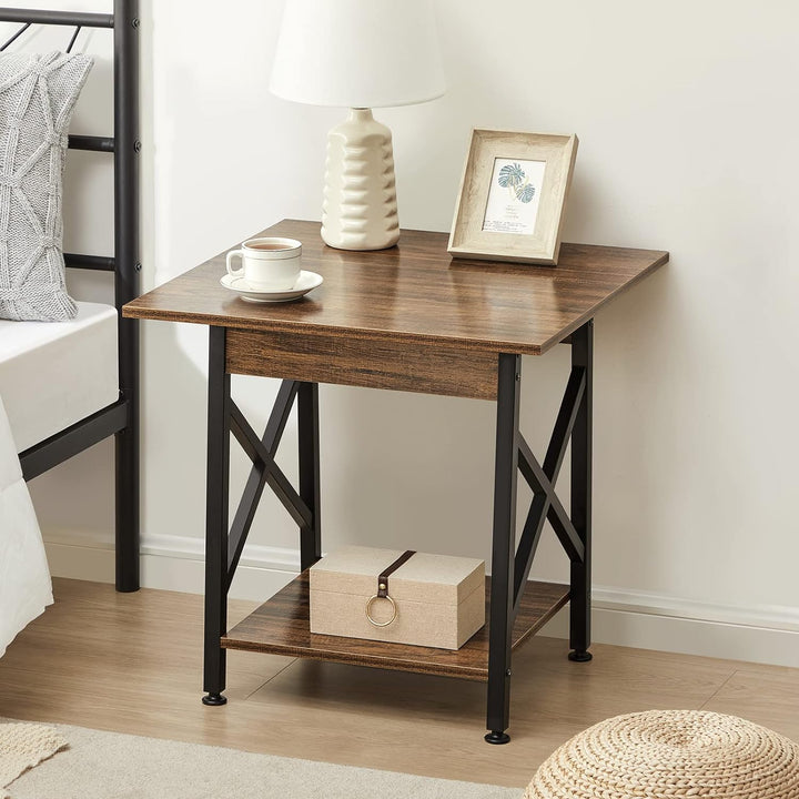 24" Industrial Side Table w/ Storage, Rustic Walnut