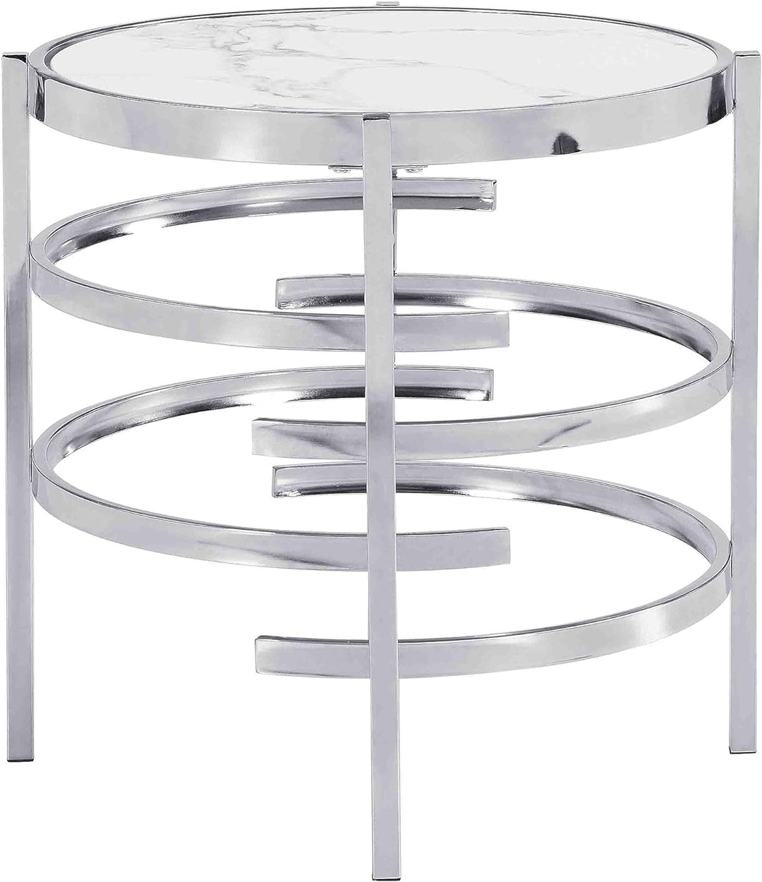 Modern Round Accent Table with Sintered Stone Top, Silver5