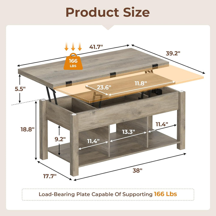 Versatile 4-in-1 Coffee Table with Hidden Storage, Washed Gray