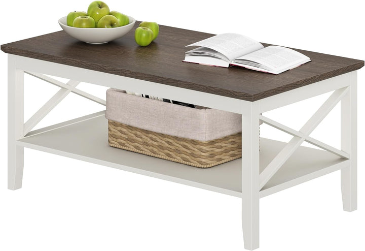 Wooden Coffee Table with Storage, White