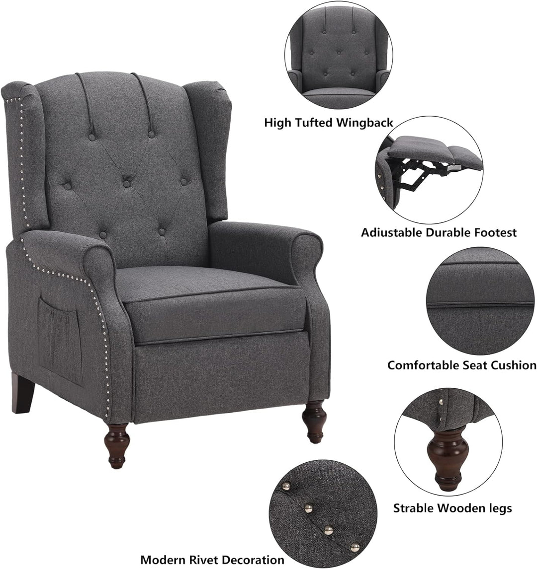 Wingback Recliner Chair, Heat Massage, Grey