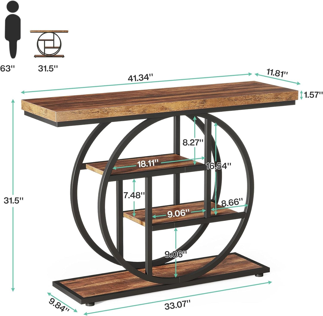 41.3" Console Table, Industrial 4-Tier Sofa, Rustic Brown