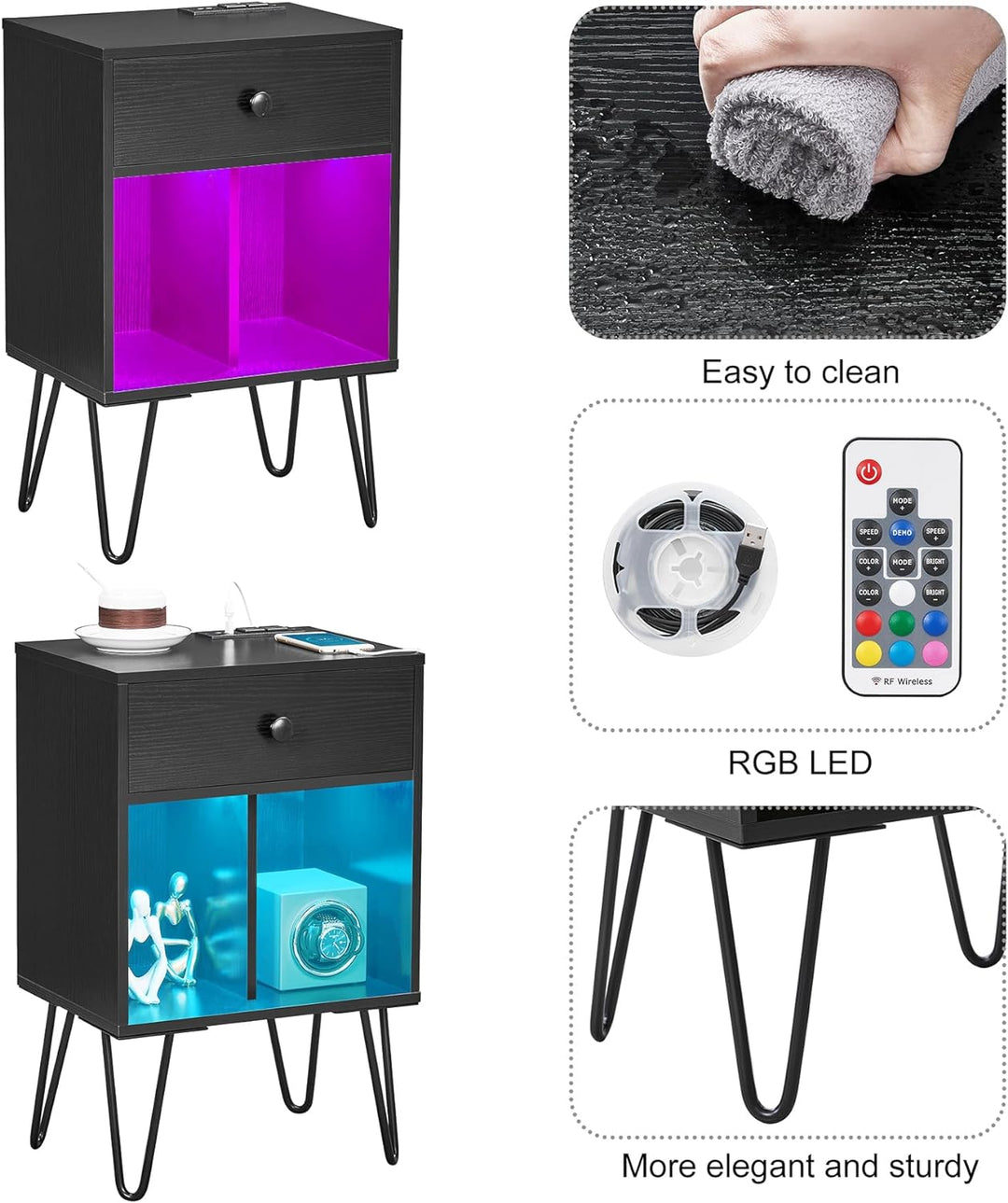 Nightstand Charging Station Modern Night Stand