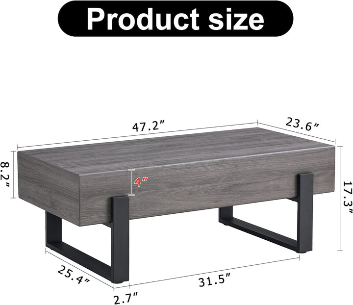 Rustic Modern Rectangular Coffee Table, Grey