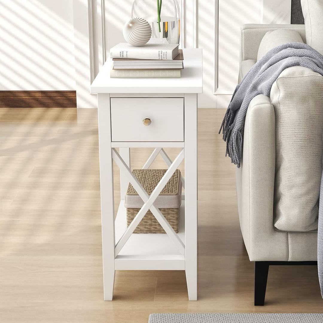 End Table with Drawer, Flip Top, White