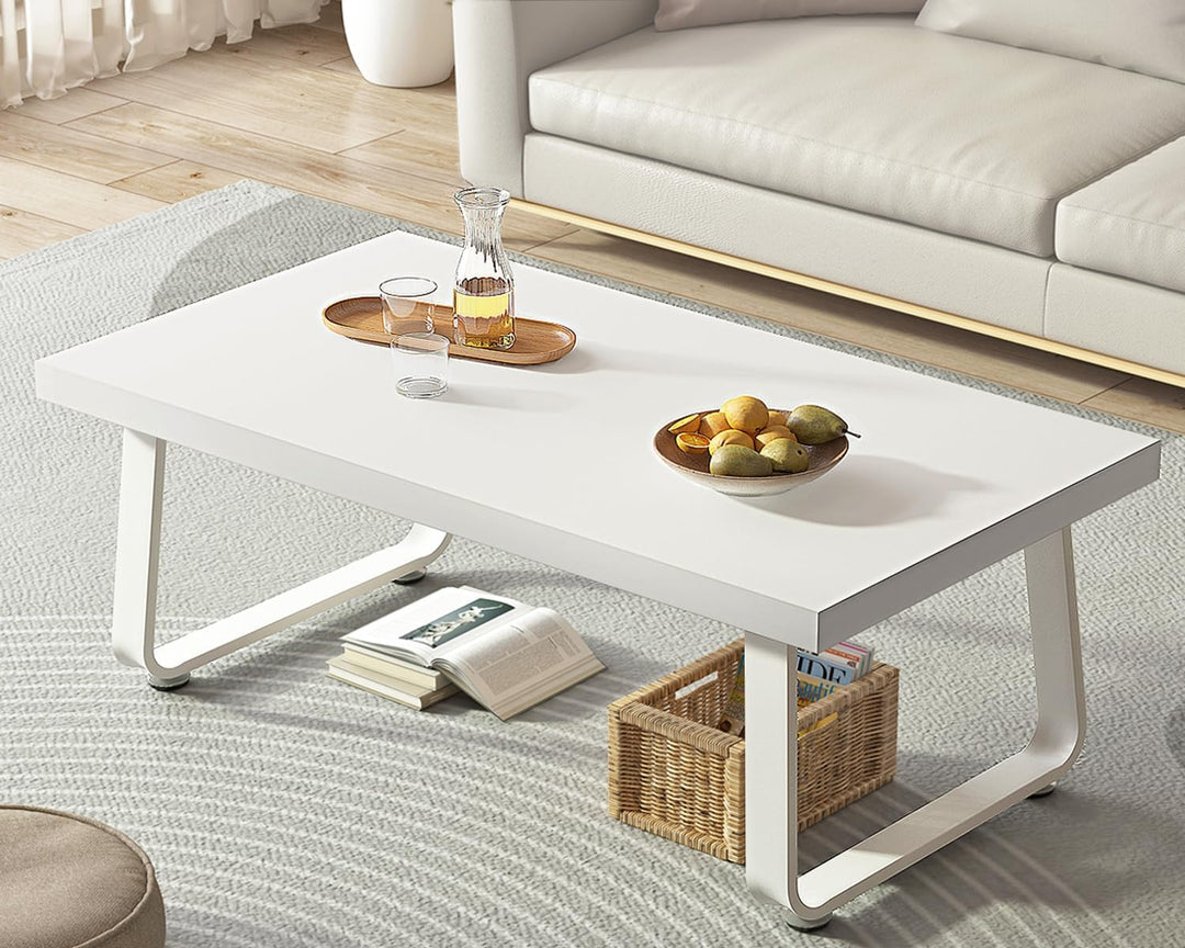 HSH White Coffee Table, Modern Rectangular Living Room Table, White Oak