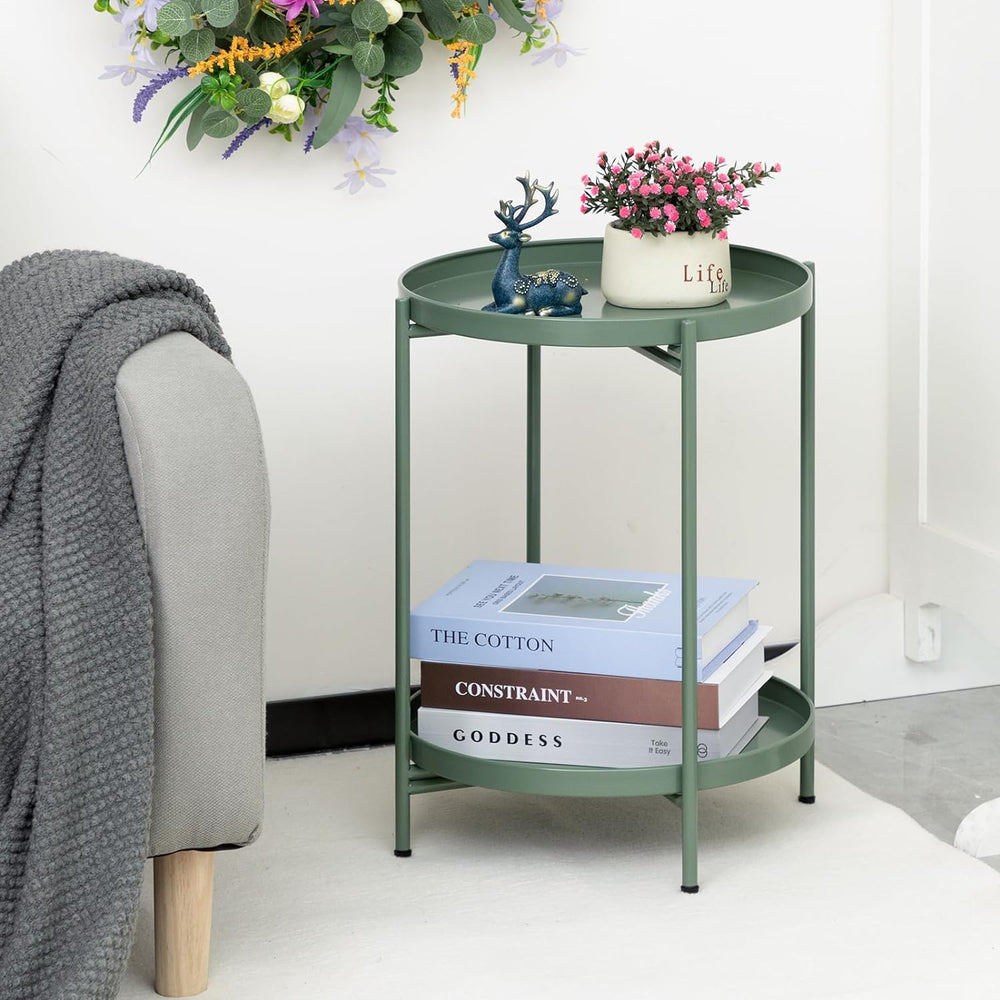 2-Tier Round Metal End Table, Matcha Green