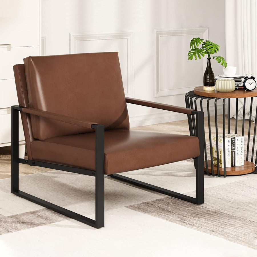 Modern PU Leather Accent Chair Arm Chair Brown