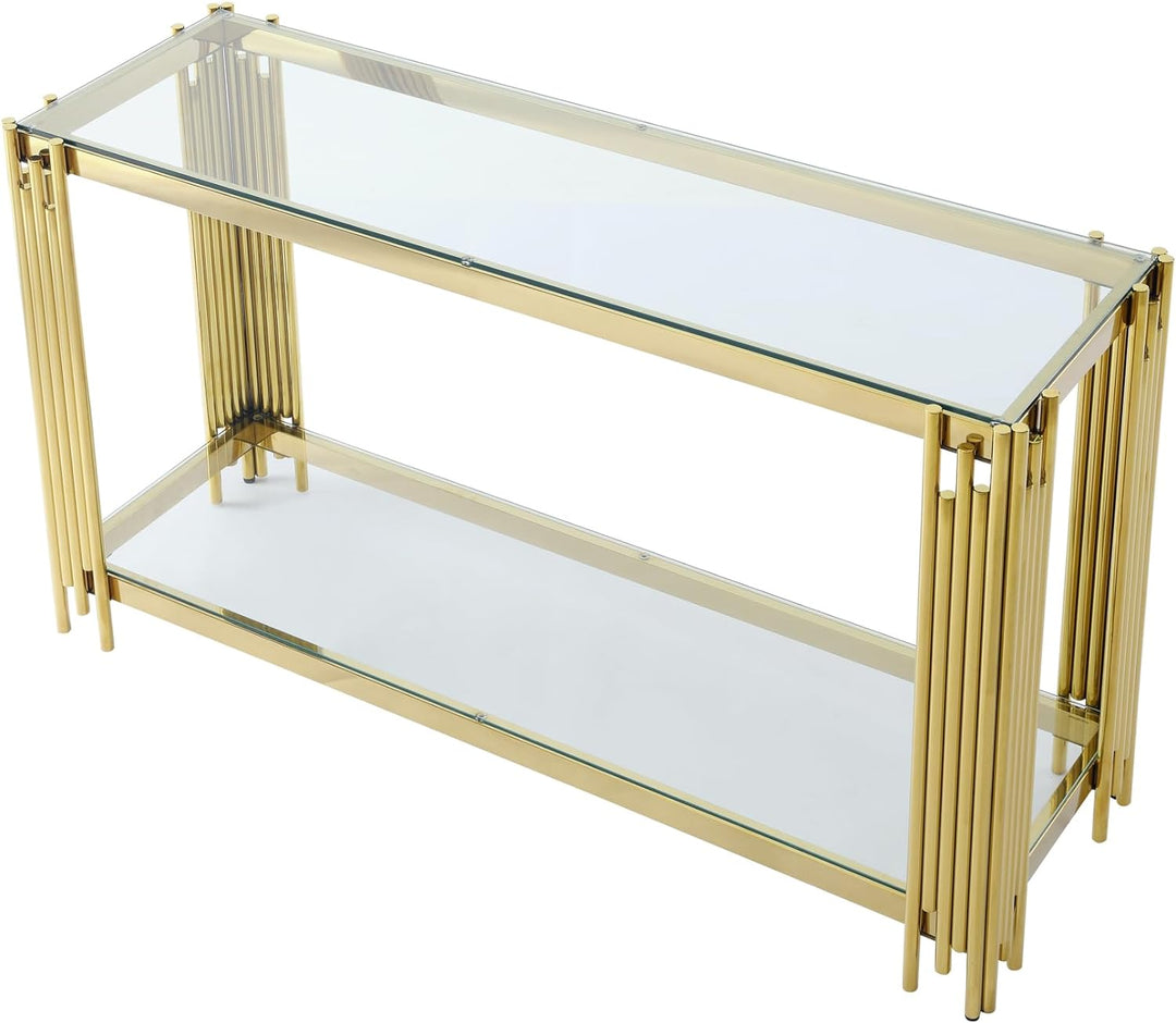 Modern Glass Console Table, Gold Finish