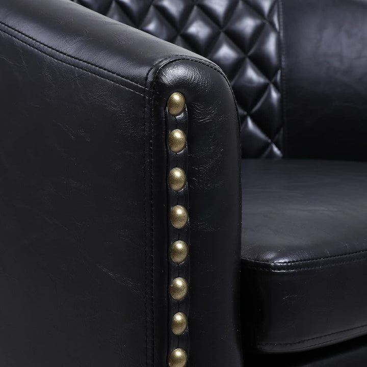 Classic Black Leather Accent Arm Chair Club Sofa