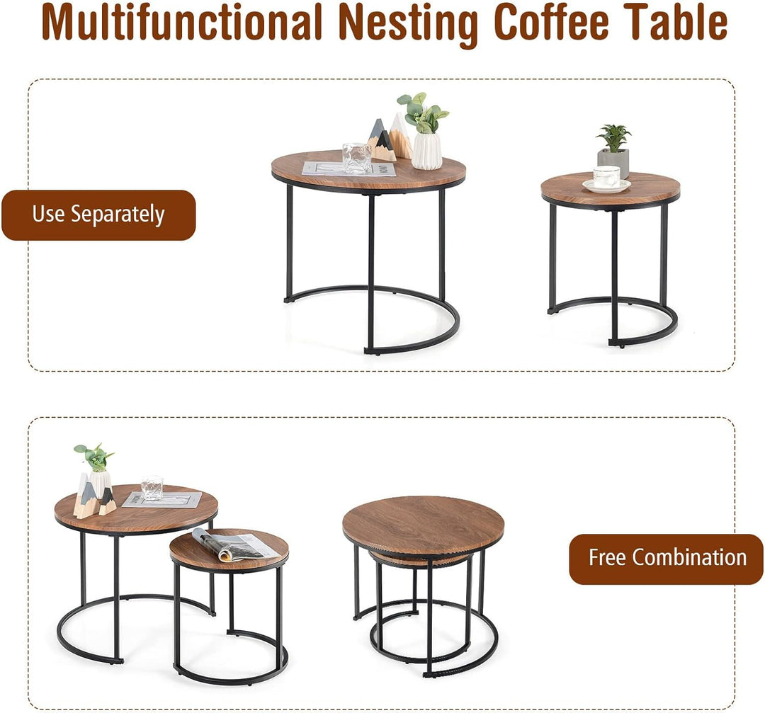 Nesting Coffee Table Set, Round Stacking Side Tables, Walnut