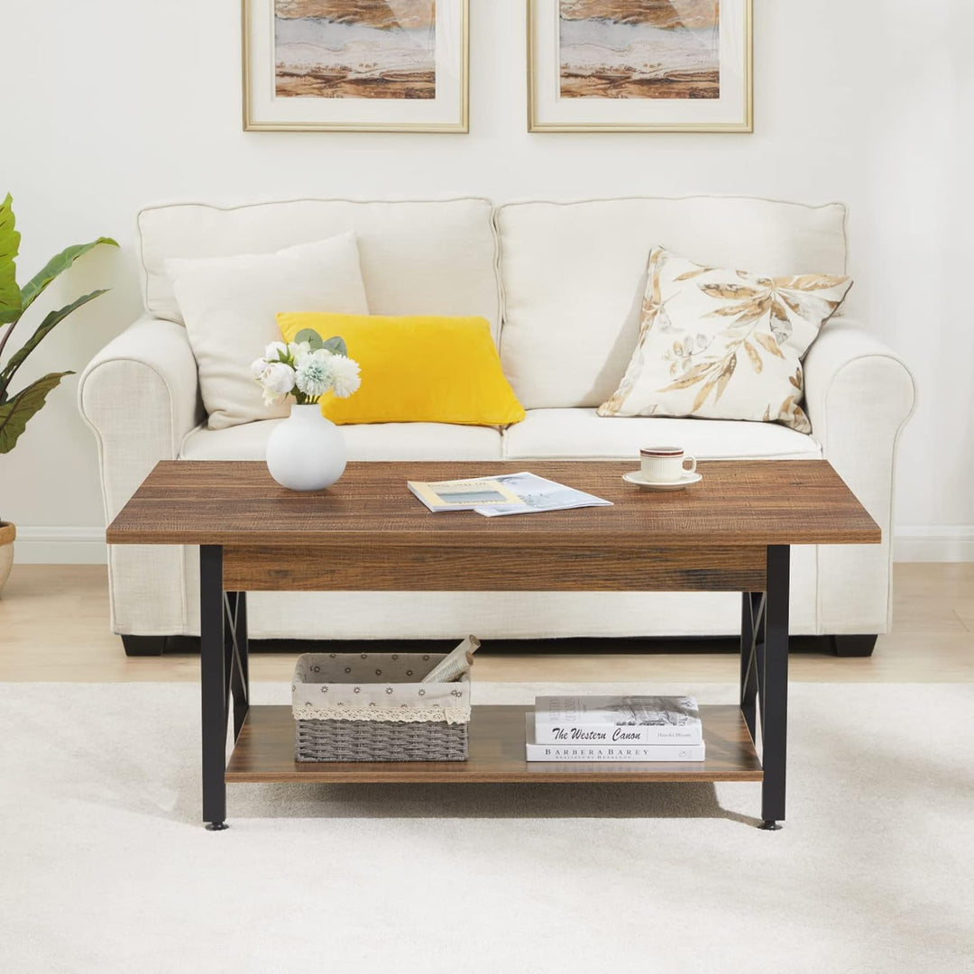 Rustic Farmhouse Coffee Table with Storage Shelf, Large Size