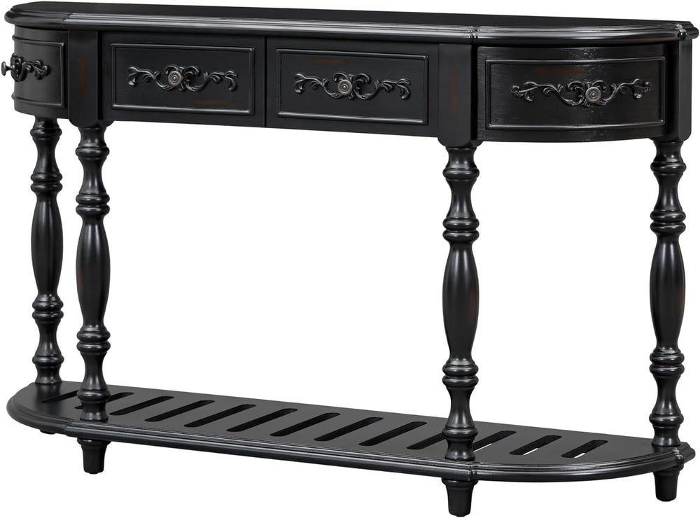 Retro Half Moon Entryway Table, Black, 4 Drawers34