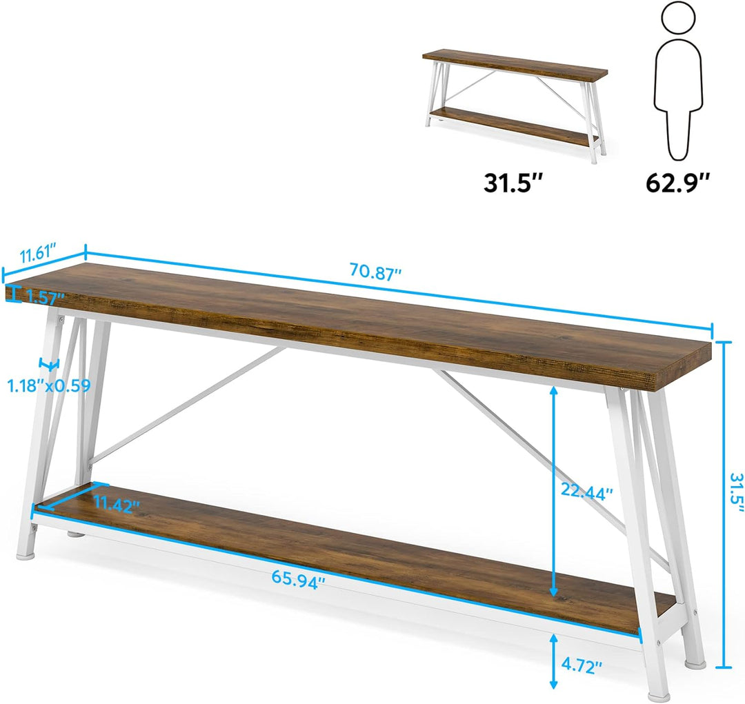 70.9" Industrial Entryway Console Sofa Table, Light Grey