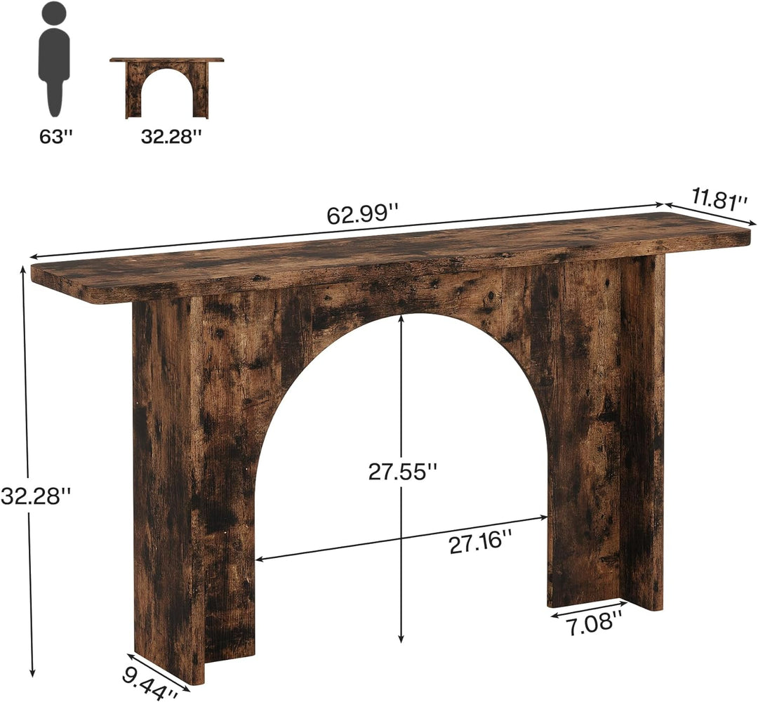 63-Inch Farmhouse Console Table, Rustic Entryway