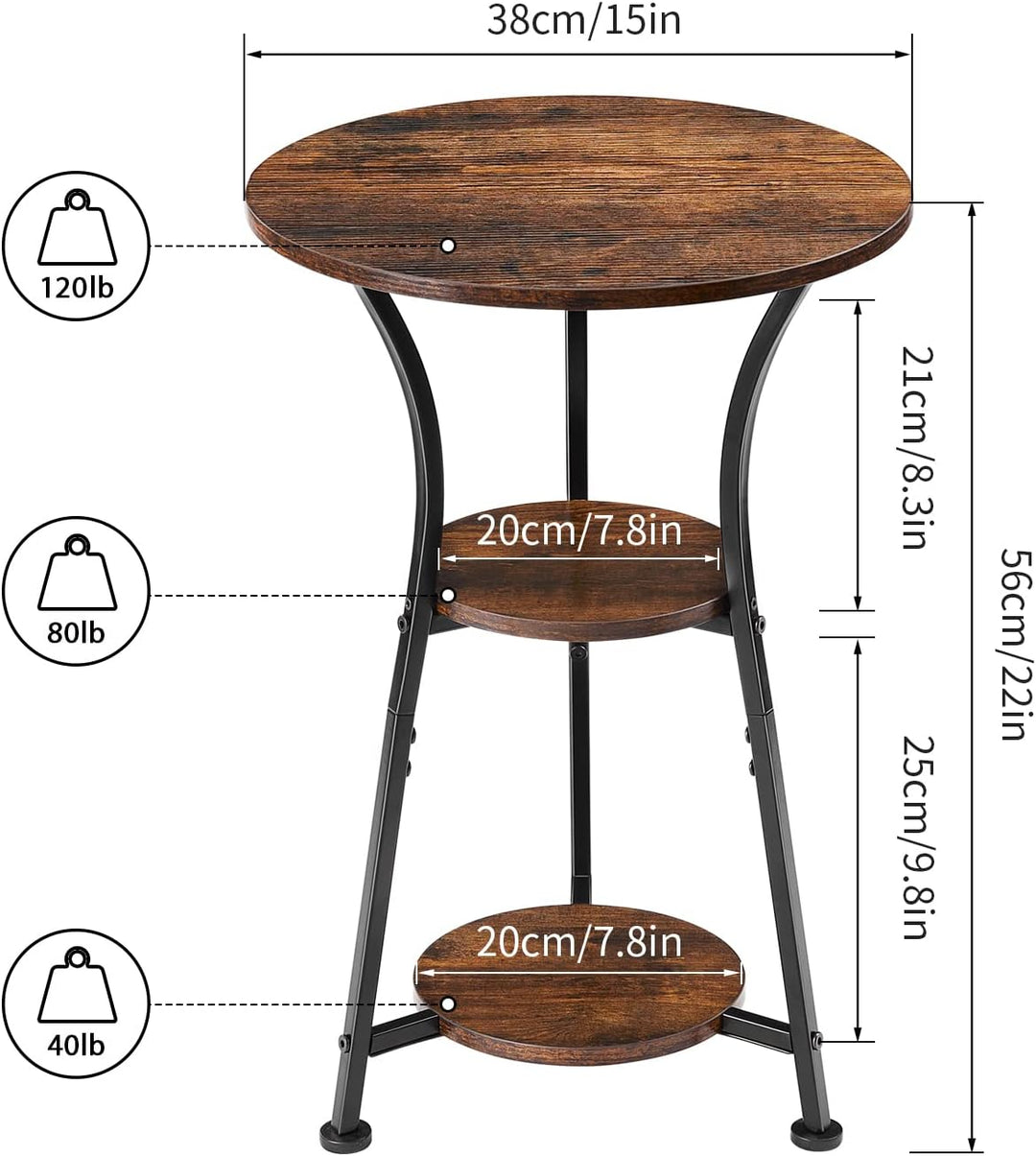 3-Tier Round Accent Couch Beside Table Side Table