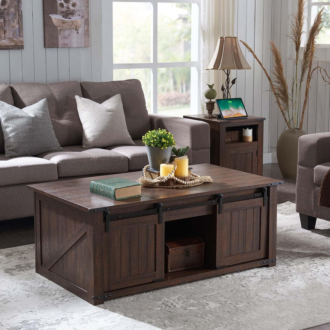 Rustic Farmhouse Lift-Top Coffee Table with Storage, Brown