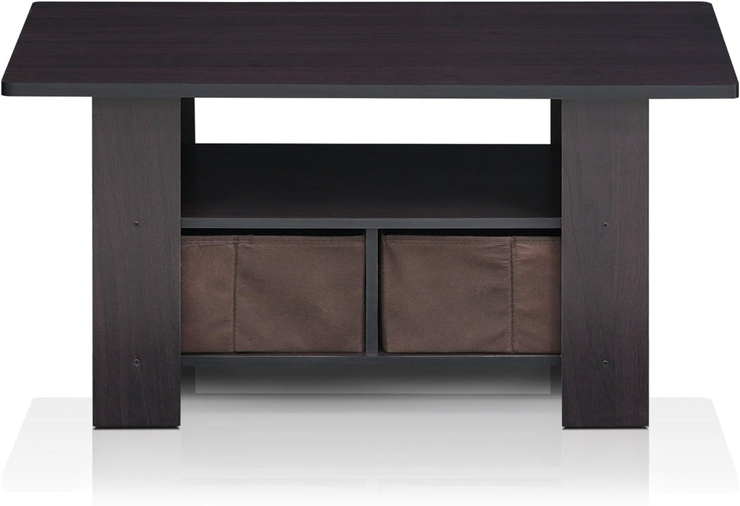 Furinno Andrey Coffee Table with Bin Drawer, Dark Walnut