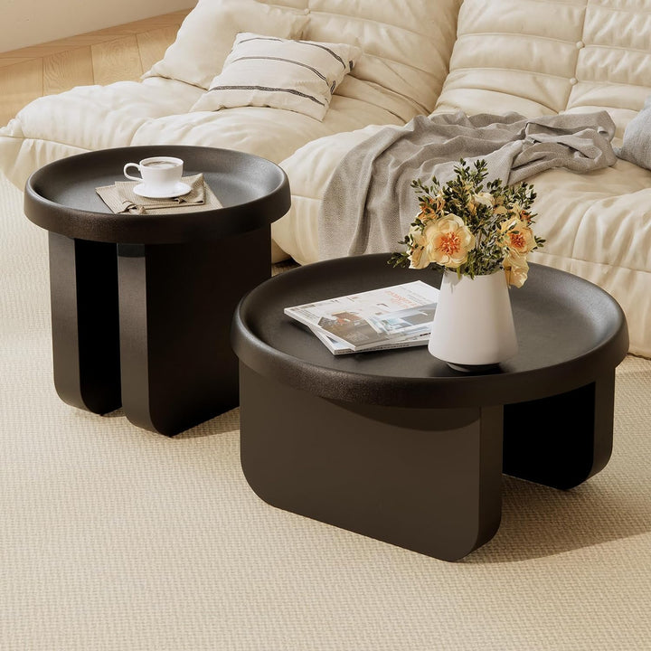 Round Side Table, Modern end Table, Metal Accent (Black)