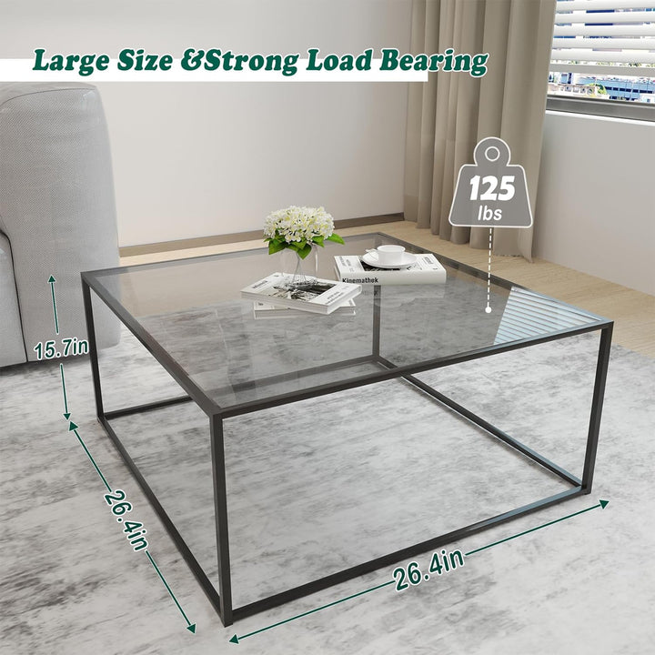 Glass Coffee Tables for Living Room, Square Modern Center Table