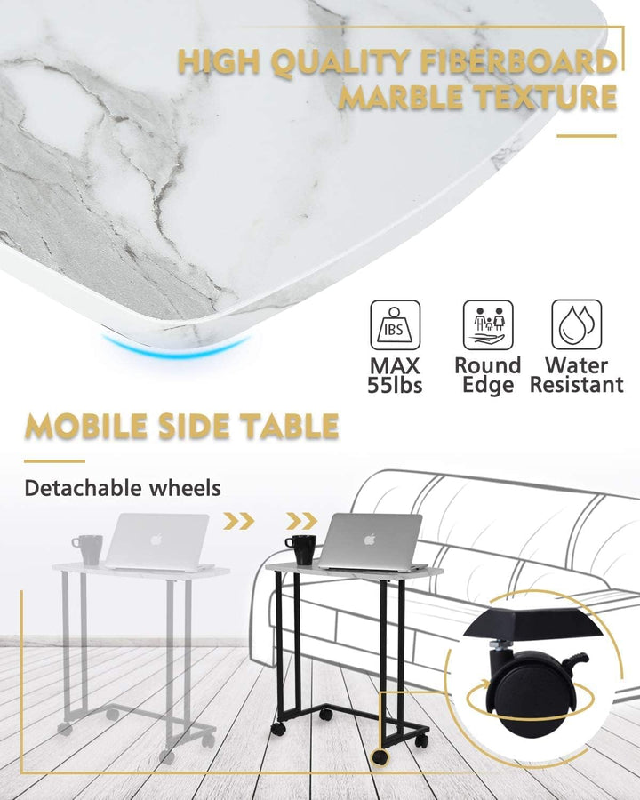 C Shaped End Table TV Trays, White Marble Texture Side Table