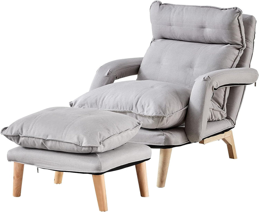 Lazy Chair with Ottoman, Modern Accent Lounge (Gray)