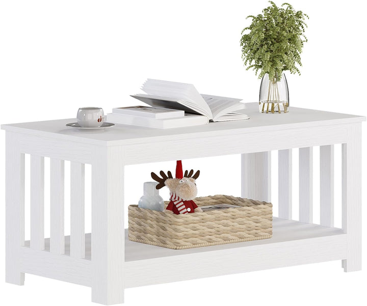 Elegant 2-Tier Rectangular Coffee Table, White