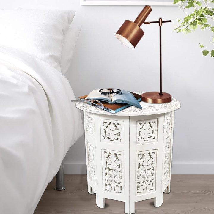 Solid Wood Accent End Table Antique White