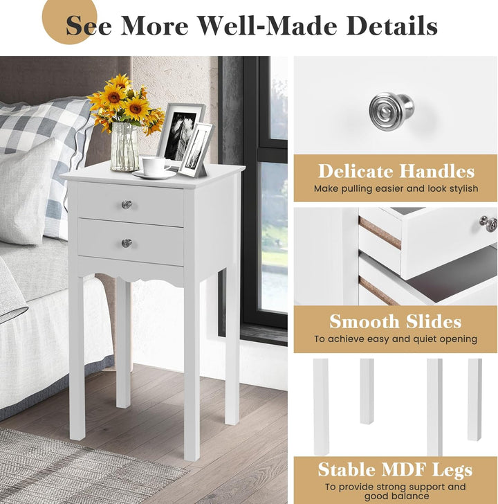 End Table w/ 2 Drawers Side Table Nightstand White