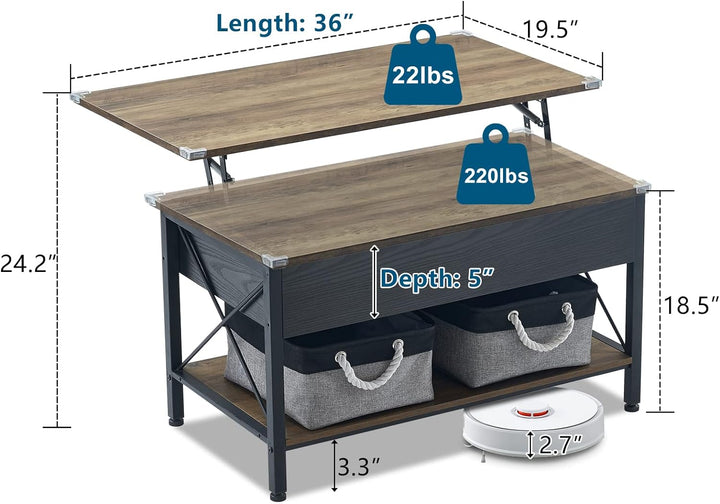 36" Rustic Farmhouse Coffee Table, Black