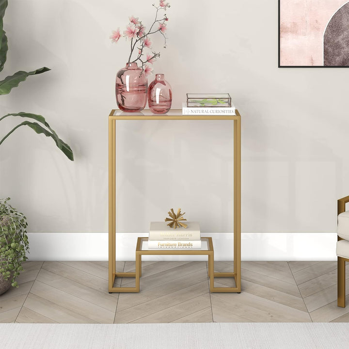 Rectangular Console Table, Wide Entryway Accent Table, Brass