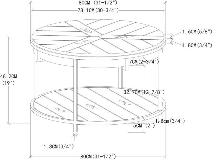 Rustic Round Wood Coffee Table, 2-Tier Farmhouse Circle Design