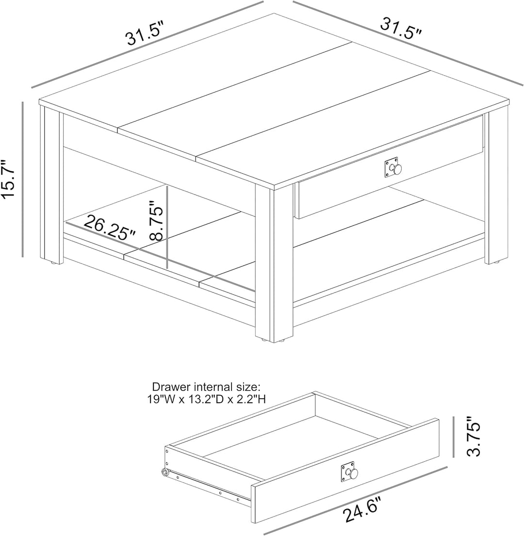 Galano Philia Modern Rectangular Coffee Table, 2-Tier, Black Oak