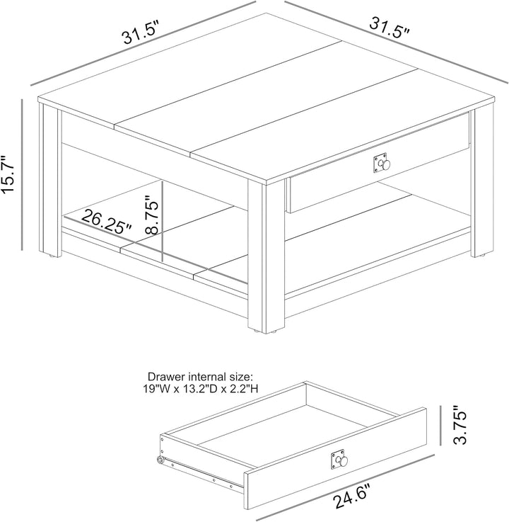 Galano Philia Modern Rectangular Coffee Table, 2-Tier, Black Oak