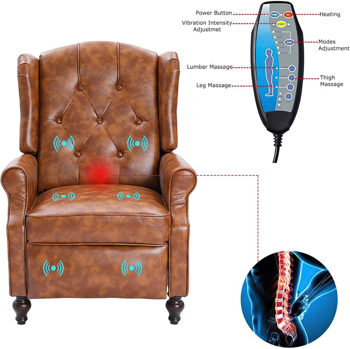 Wingback Recliner Chair, Heat Massage PU Leather Sofa