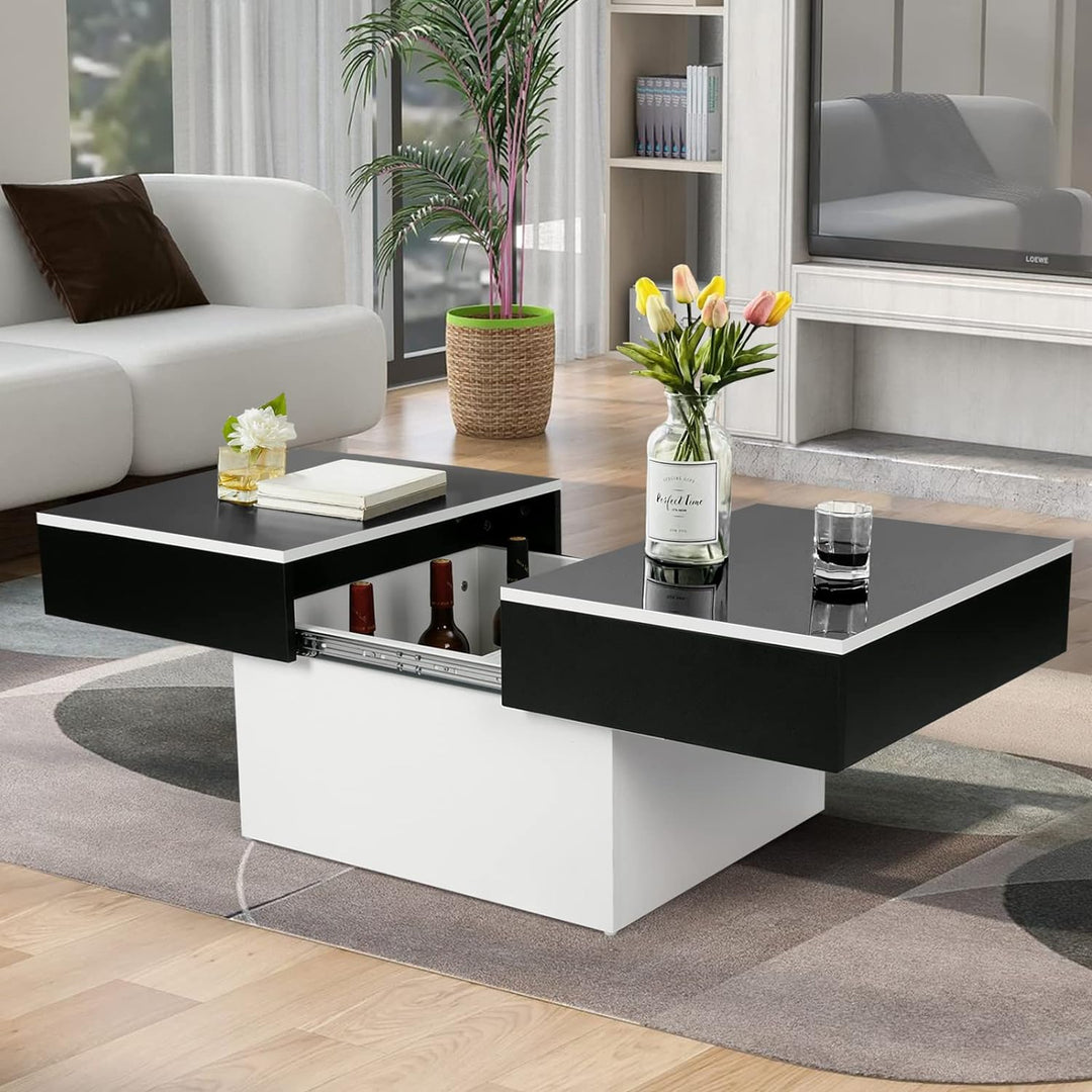 Modern Extendable Coffee Table w/ Storage, High Gloss Black