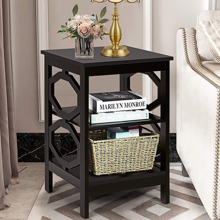 3-Tier Nightstand, Omega End Table, Storage Shelves, Espresso