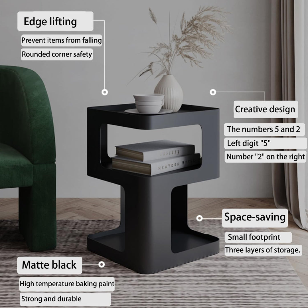 Side Table,Modern end Table,Black Metal nightstand