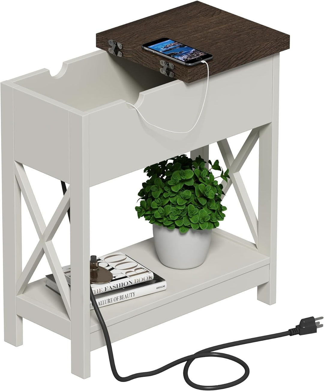 Farmhouse End Table with Charging Station